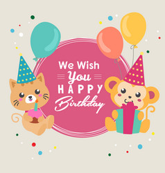 Wish You Happy Birthday With Cat And Monkey