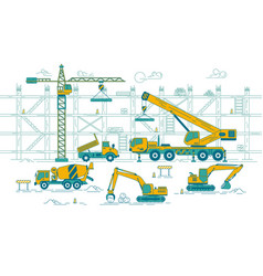 Graphic Of Excavator And Truck And Crane