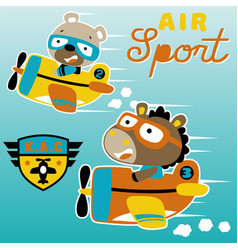 Bear And Horse In Race Plane Cartoon