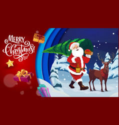 Christmas Paper Cut Banner Cartoon Santa Deer