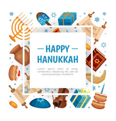 Happy Hanukkah Banner With Traditional Jewish