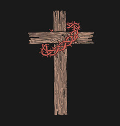 A Wooden Cross With Crown Of Thorns