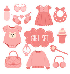 Pink Cartoon Set For Girls Include Dress Socks