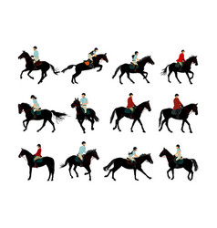 Set Of Racing Black Horse In Gallop