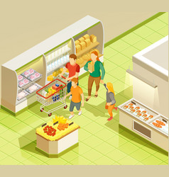 Family Grocery Shopping Supermarket Isometric View