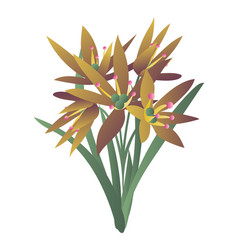 Yellow Lily Flowers With Grass Leaves In Flat