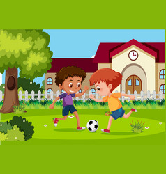 Boys Playing Football At Garden