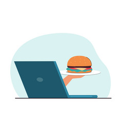 Hand From Laptop Giving Burger On Plate