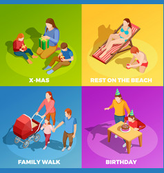 Family Activities 4 Isometric Icons Square