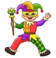 Mardi Gras Jester Boy With Baton Cartoon Clipart