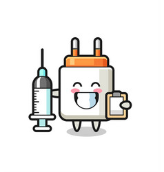 Mascot Of Power Adapter As A Doctor