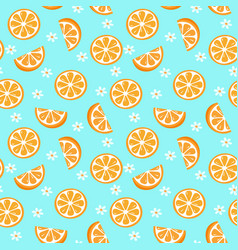 Orange Slices And Flowers On Blue Background