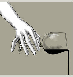 A Womans Hand Spills Stream Of Wine From Glass