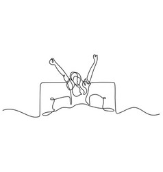 Girl Wake Up One Line Drawing Minimalist Woman