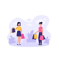 Cartoon Characters Of Young Women Holding Shopping