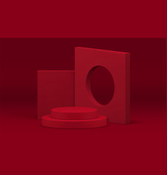 Red 3d Geometric Podium Pedestal For Mock Up