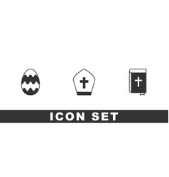 Set Easter Egg Pope Hat And Holy Bible Book Icon