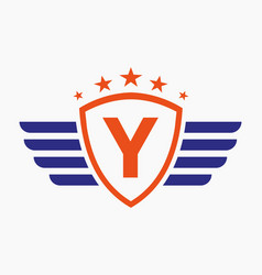 Initial Wing Logo On Letter Y For Transportation