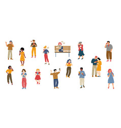 People Using Smartphones Flat Characters Set