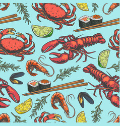 Seafood Dinner Colorful Seamless Pattern