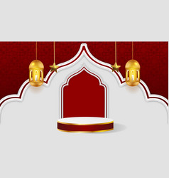 Red Background With 3d Islamic Theme Podium