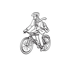 Line Art Businessman With Helmet Riding Bicycle