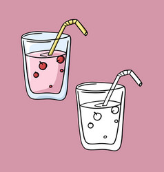 A Set Of Icons Pink Milkshake With Berries