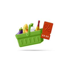 Green Grocery Shopping Basket With Food Like