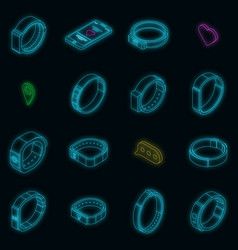 Fitness Bracelet Icons Set Neon