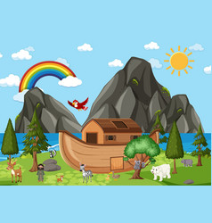 Noahs Ark With Wild Animals In Nature Scene