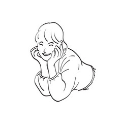 Line Art Closeup Woman With Smile Prop Up Chin