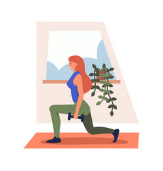 Smiling Cartoon Girl Doing Lunges With Dumbbells