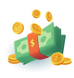 Stack Of Money And Gold Coins 3d Cartoon Style