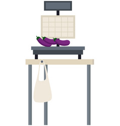 Electronic Market Scale With Eggplant Aubergine