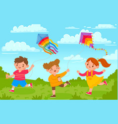 Kids With Kites Boy And Girl Outside Playing