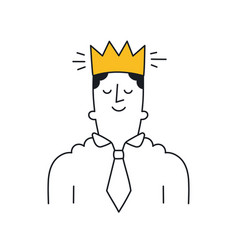 Happy Businessman Wears Crown Outline Linear Thin