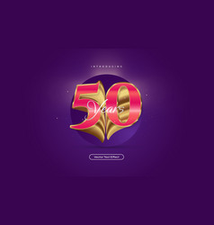 50 Years Text Style With 3d Pink And Gold Effect