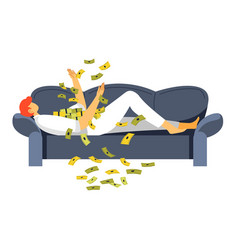 Rich Man Laying On Sofa Throwing Money Up