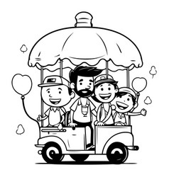 Cartoon Happy Family Riding A Tuk Tuk