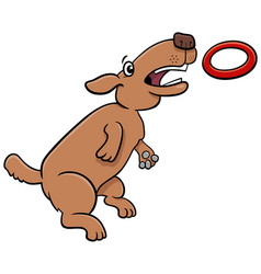 Cartoon Dog Jumping And Catching A Ring Toss Toy