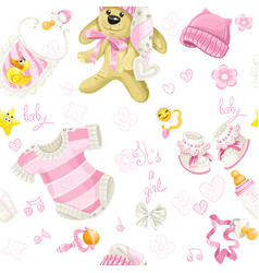 Seamless Pattern Pink Clothing Bunny Toy