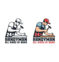 Handyman Retro Logo Worker Hammering Nail