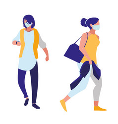 Women Walking In City Wearing Face Mask