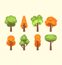 Flat Design Green Orange Trees Set