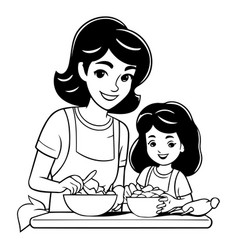 Mother And Daughter In The Kitchen Cartoon