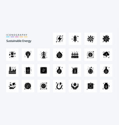 25 Sustainable Energy Solid Glyph Icon Pack