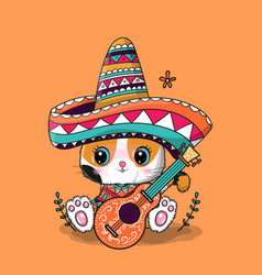 Cute Cartoon Cat With Mexico Hat Cinco De Mayo