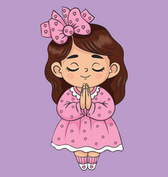 Cute Little Praying Child Girl In Pink Dress