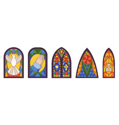 Set Of Gothic Colorful Stained Glass Windows Old