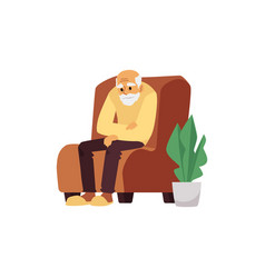 Tired Elderly Man Resting In Chair Flat